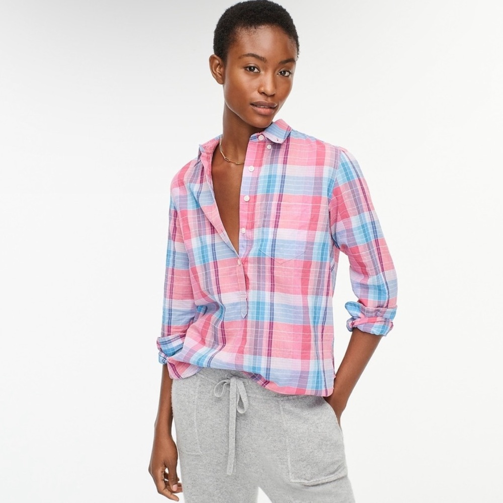 J. Crew Classic Fit Crinkle Popover Shirt in Ombré Plaid